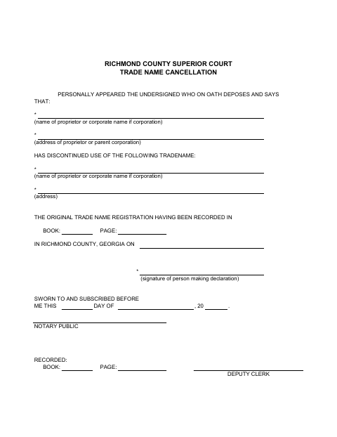First page of the Trade Name Registration Cancellation