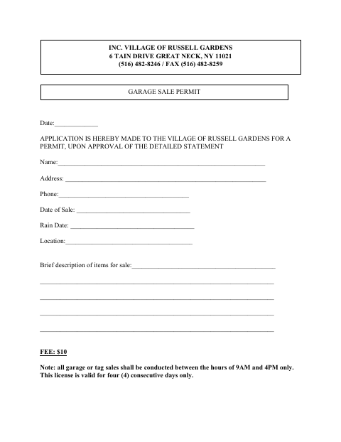 First page of the Garage Sale Application