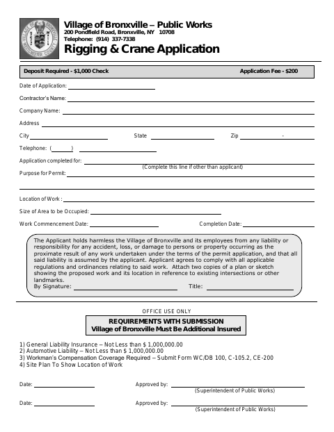 First page of the Rigging & Crane Application