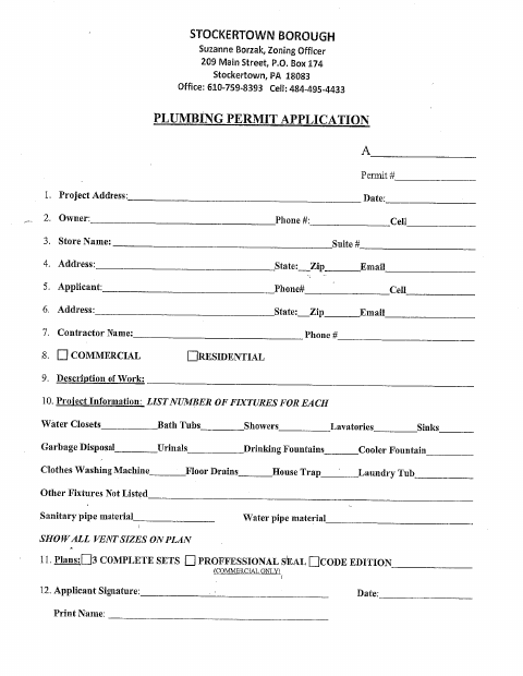 First page of the Plumbing Permit Application