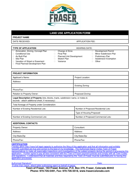 First page of the Land Use Application