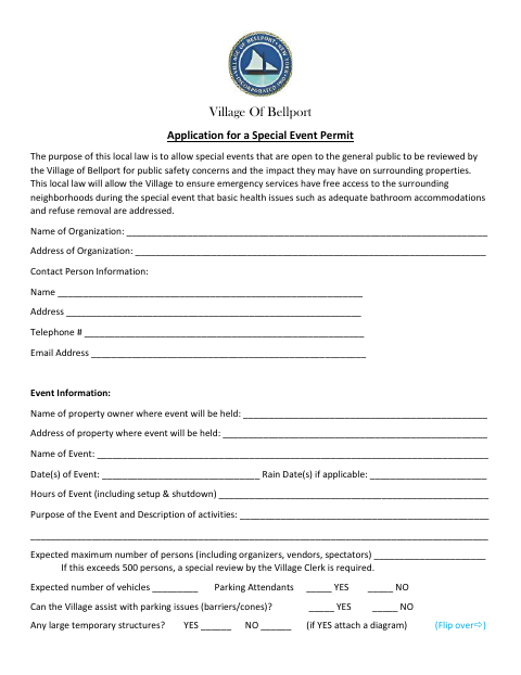 First page of the Application for a Special Event Permit