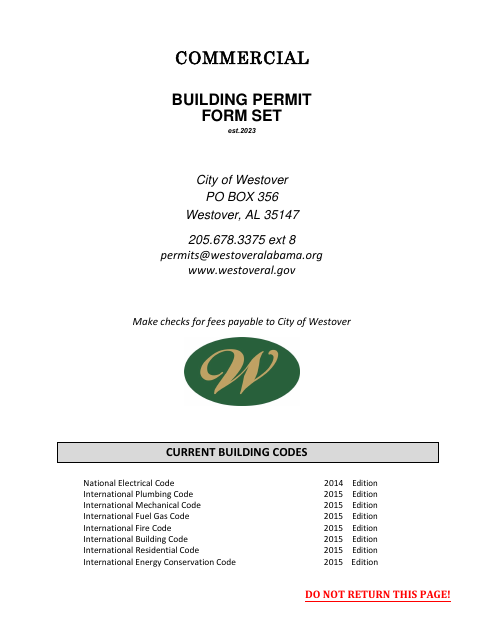 First page of the Commercial Building Permit Form Set