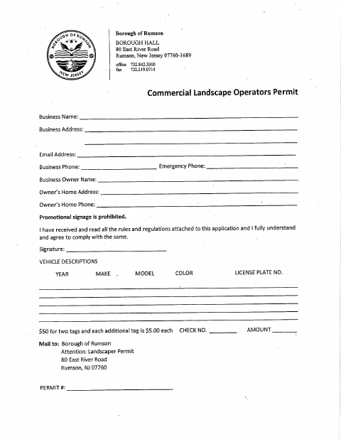 First page of the Commercial Landscape Operators Permit Application