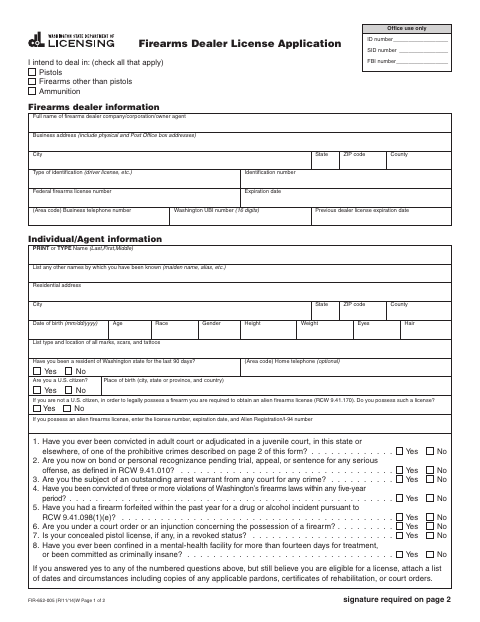 First page of the Firearms Dealer License Application