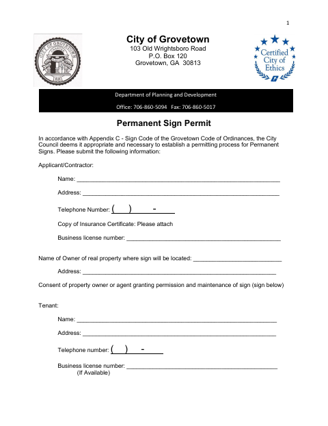 First page of the Permanent Sign Permit