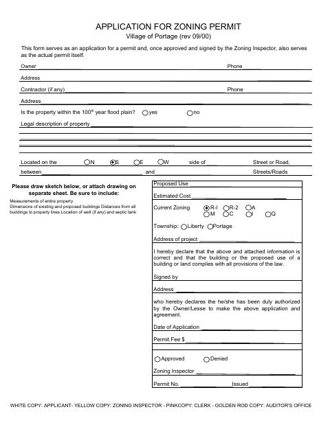 First page of the Application for Zoning Permit
