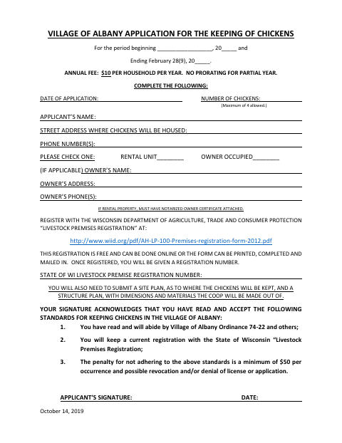 First page of the Chicken Permit Application