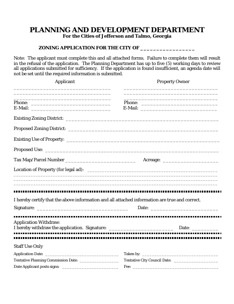 First page of the Zoning Application