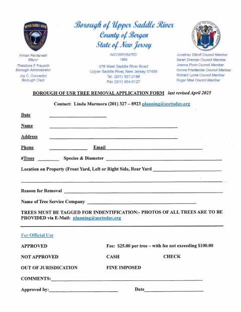 First page of the Tree Removal Permit Application Form