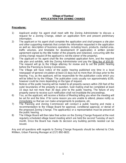 First page of the Application for Zoning Change