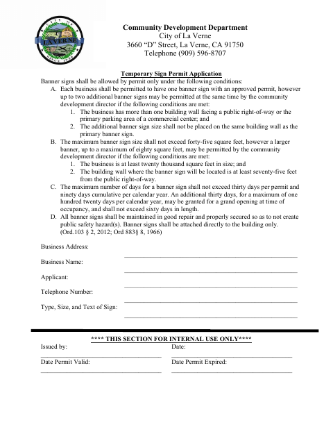 First page of the Temporary Sign Permit Application