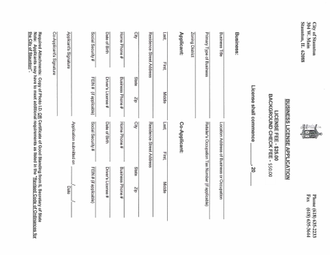 First page of the Business License Application