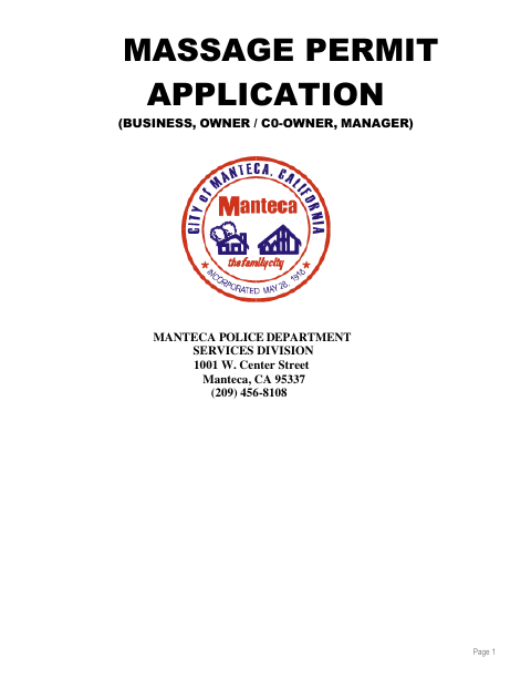First page of the Massage Permit Application