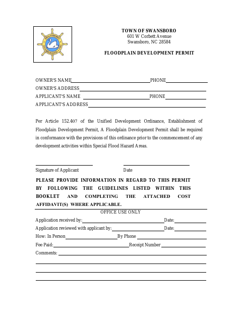First page of the Floodplain Development Permit