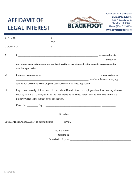 First page of the Affidavit of Legal Interest