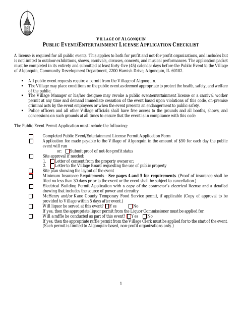 First page of the Public Event and Entertainment License Application