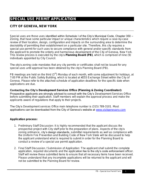 First page of the Special Use Permit Application