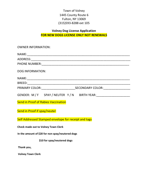 First page of the Dog License Application