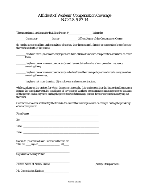 First page of the Workers’ Compensation Coverage Affidavit