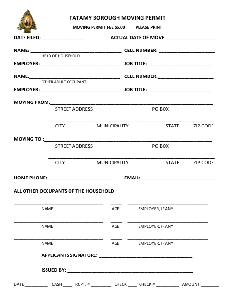 First page of the Moving Permit