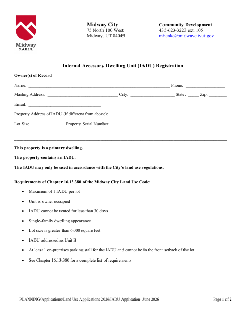 First page of the Internal Accessory Dwelling Unit Registration