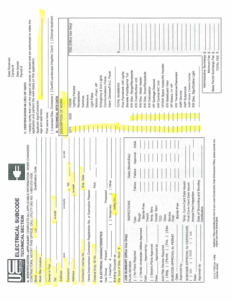 First page of the Electrical Tech Sheet