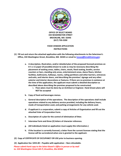 First page of the Food Vendor Application