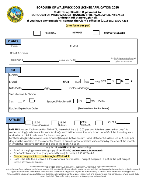 First page of the Dog License Application