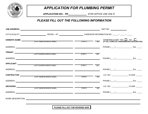 First page of the Plumbing Permit Application