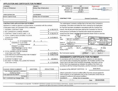 First page of the Application and Certificate for Payment