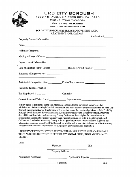 First page of the LERTA Abatement Application