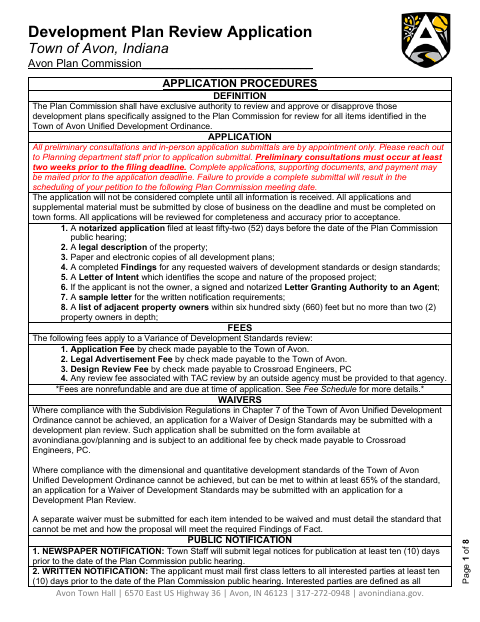 First page of the Development Plan Review Application