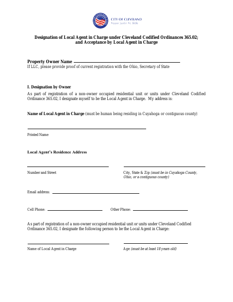 First page of the Designation of Local Agent in Charge