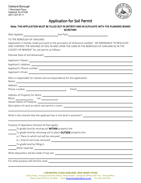 First page of the Soil Movement Application