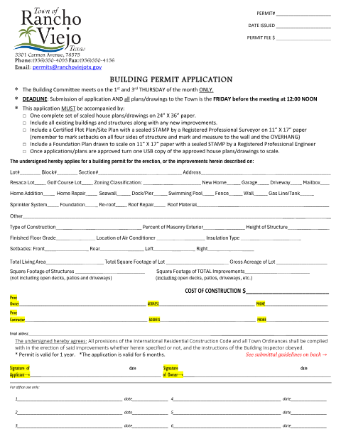 First page of the Building Permit Application