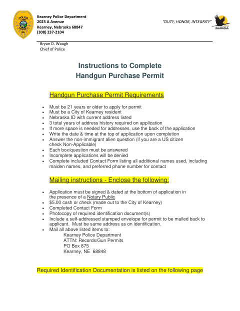 First page of the Handgun Purchase Permit Application