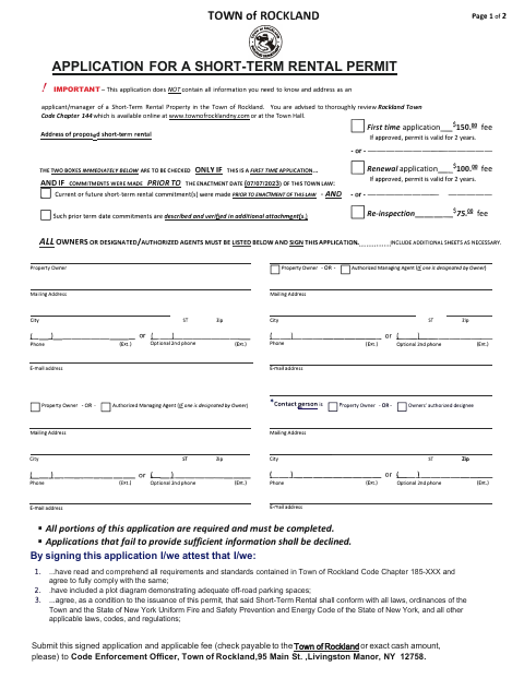 First page of the Short-Term Rental Permit Application