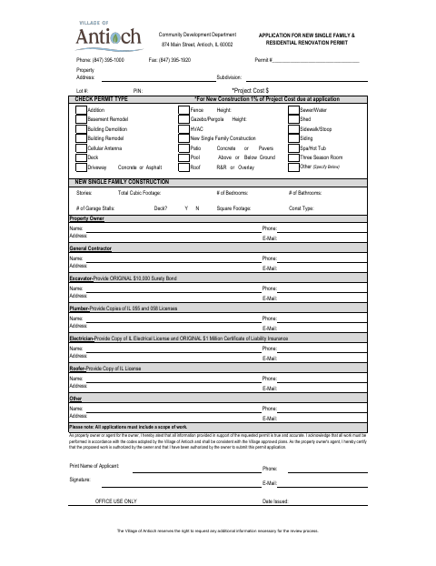 First page of the Application for a New Residential Building Permit