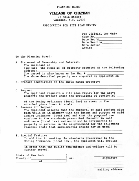 First page of the Site Plan Review Application