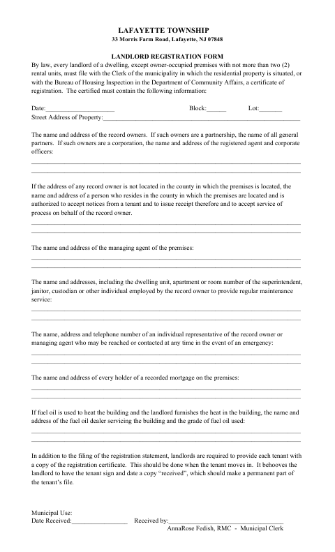 First page of the Landlord Registration Form
