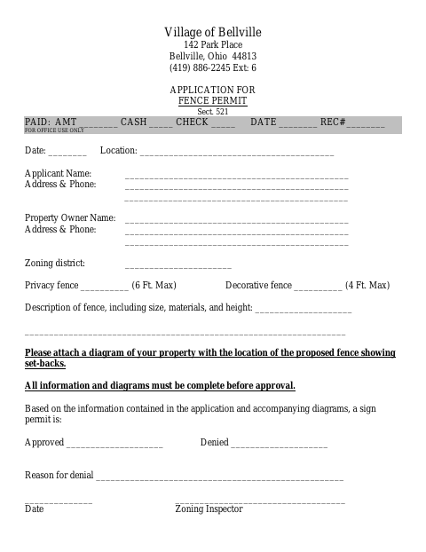 First page of the Application for Fence Permit