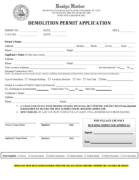 First page of the Demolition Permit Application