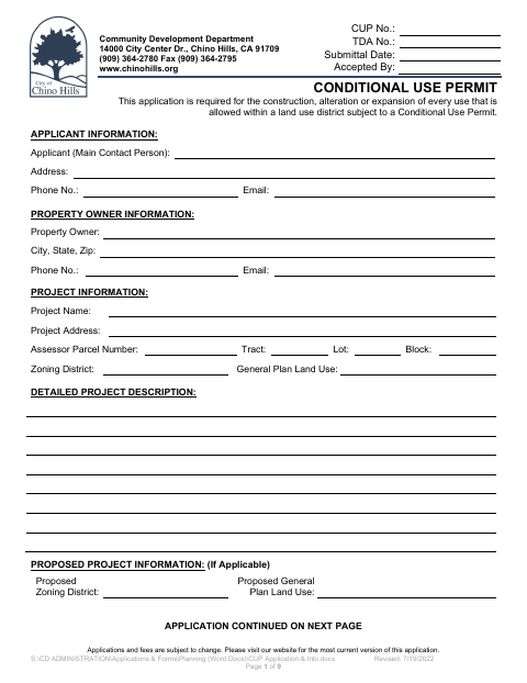 First page of the Conditional Use Permit Application