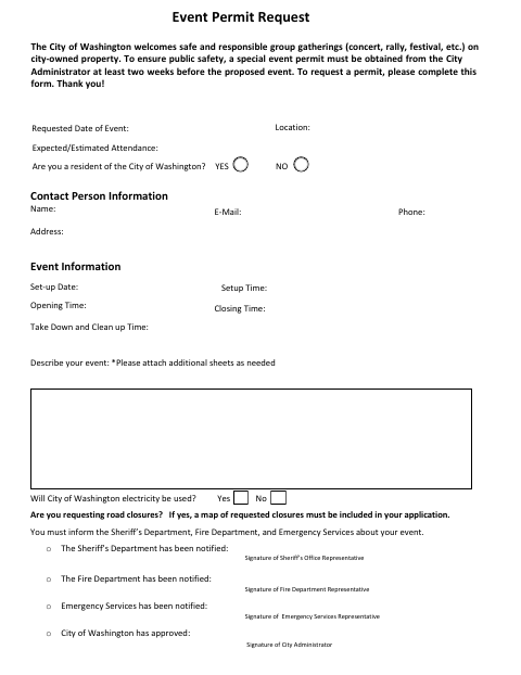 First page of the Event Permit Request