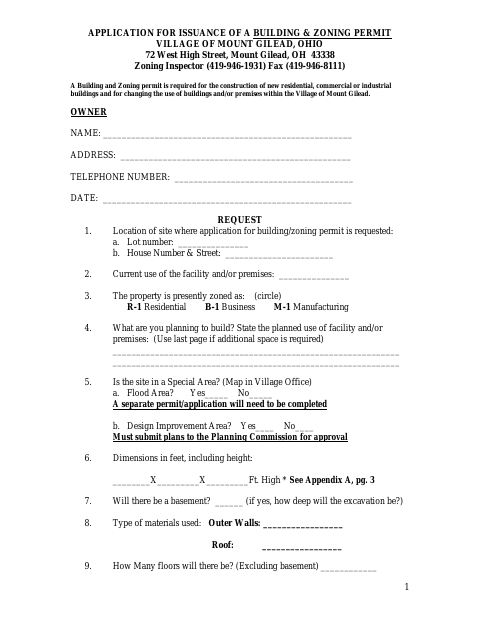 First page of the Building And Zoning Permit Application