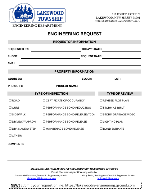 First page of the Engineering Request