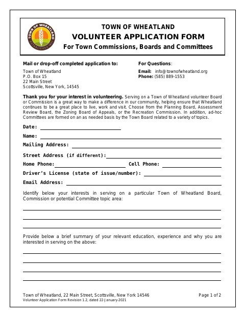 First page of the Volunteer Application Form