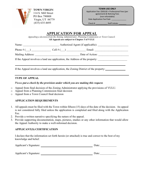 First page of the Application for Appeal