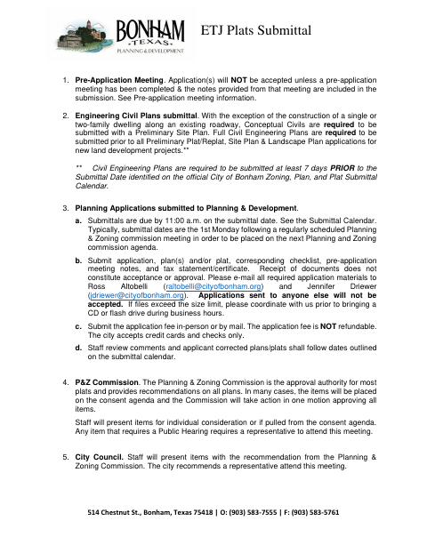 First page of the ETJ Development Application Package